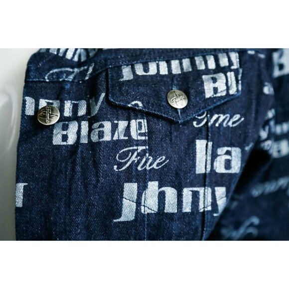 Vintage Johnny Blaze Flame Dark Denim All Over Print Women's Jacket M - Picture 7 of 12